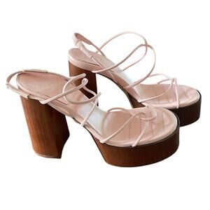 Gia Borghini X Rhw Rosie28 Knotted Platform Sandals Block Heel Pink Wood Size 36